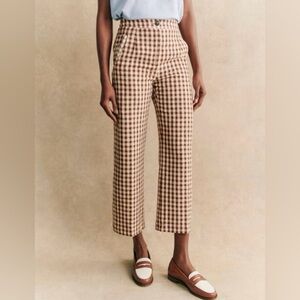 Sezane Martin trousers brown plaid gingham check wide leg high rise